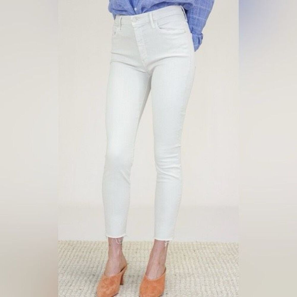 Mother The Stunner Ankle Fray White Jeans Sz 28 Stretch Fly Closure